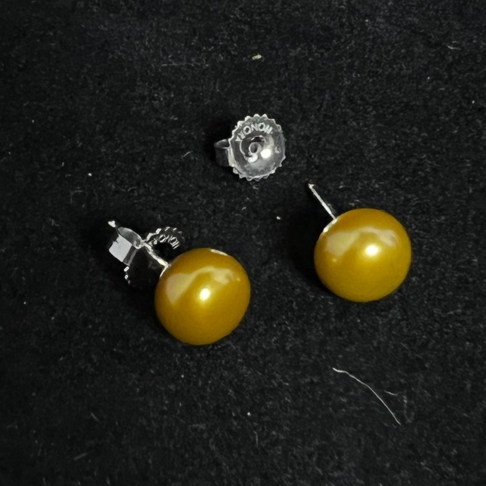 Vintage Honora Gold Cultured Pearl Sterling Silver Pierced Earrings (2756) - Picture 4 of 4